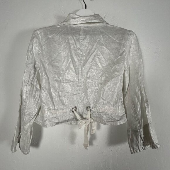 Rgl New York Womens White Shimmer Linen Cropped Button-Up Blazer Jacket Medium - Picture 2 of 7